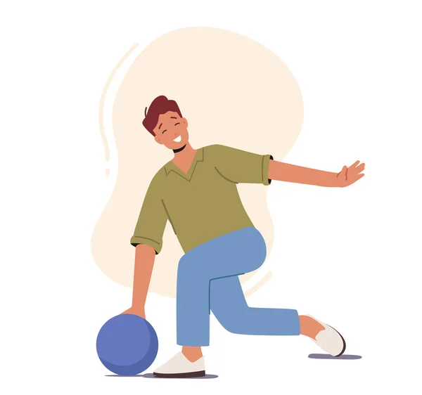 Young Happy Bowler Male Character Wearing Casual Clothing Throw Ball — Vector de stock