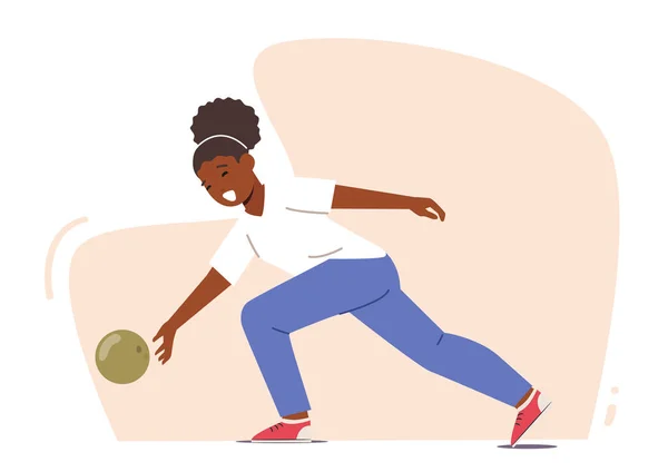 Enfant Personnage Jouant Bowling Petite Fille Africaine Portant Des Chaussures — Image vectorielle