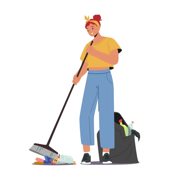 Freiwillige Weibliche Charaktere Reinigen Müll Isoliert Auf Weißem Hintergrund Frauenarbeit — Stockvektor