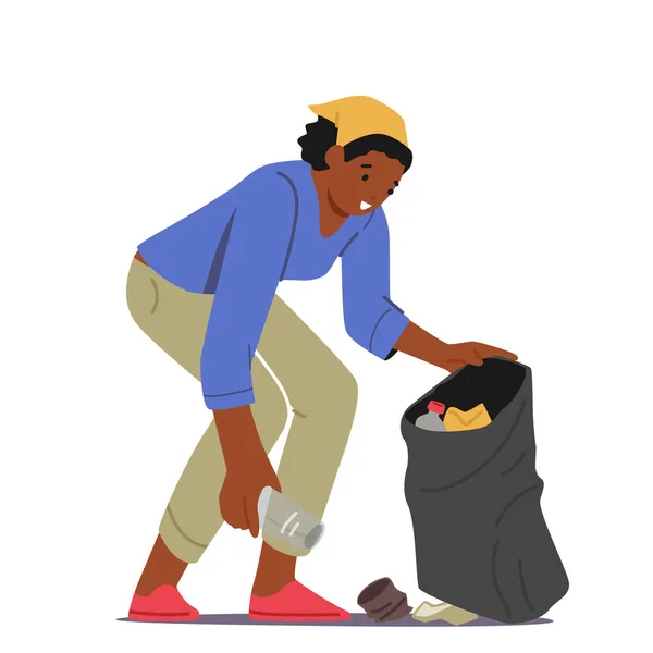 Volunteering Ecology Protection Concept Volunteer Female Character Work Cleaning Garbage — 스톡 벡터