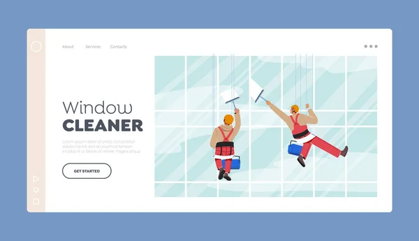 Window Washers Landing Page Template Industrial Deep Cleaning Company Service — 스톡 벡터