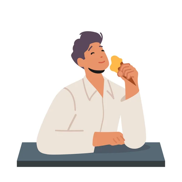 Hombre Comiendo Postre Helado Café Enjoyment Pleasure Delicious Food Concept — Vector de stock