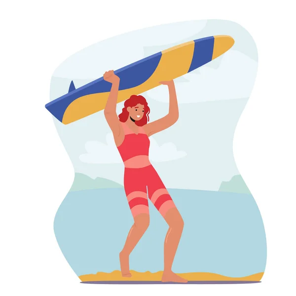 Surfurlaub Extreme Freizeit Spaß Erholung Ozean Junge Frau Surfer Charakter — Stockvektor