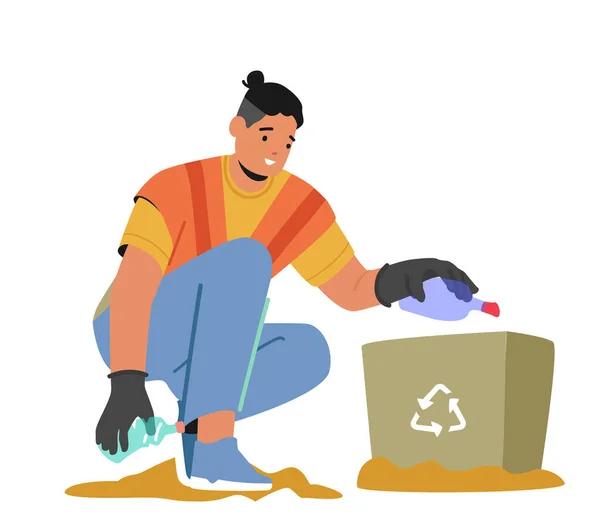 Cleaning Service Concept Janitor Male Character Street Cleaner Pick Trash — Vettoriale Stock