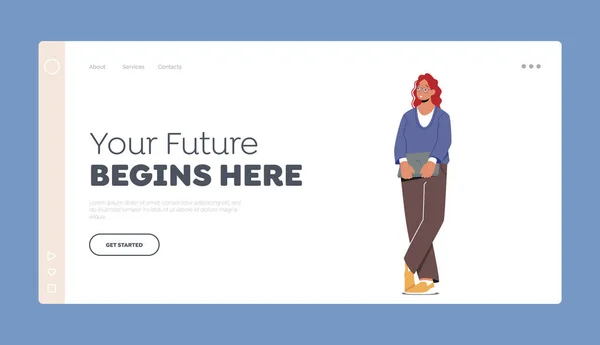 Your Future Begins Here Landing Page Template Mature Business Woman — Vector de stock