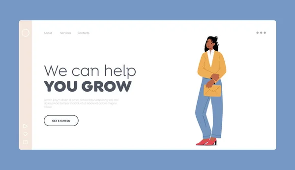 Cant Help Your Grow Landing Page Template African Business Woman — Stockový vektor