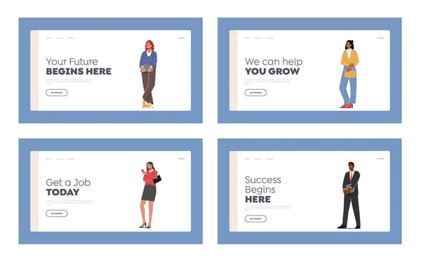Business People Landing Page Template Set Confident Male Female Wear — Stockový vektor