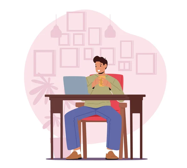 Conceito Ocupação Freelance Personagem Freelancer Homem Relaxado Sentado Poltrona Distante — Vetor de Stock