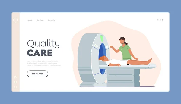 Medical Health Care Landing Page Template Woman Patient Lying Mri — Stockový vektor
