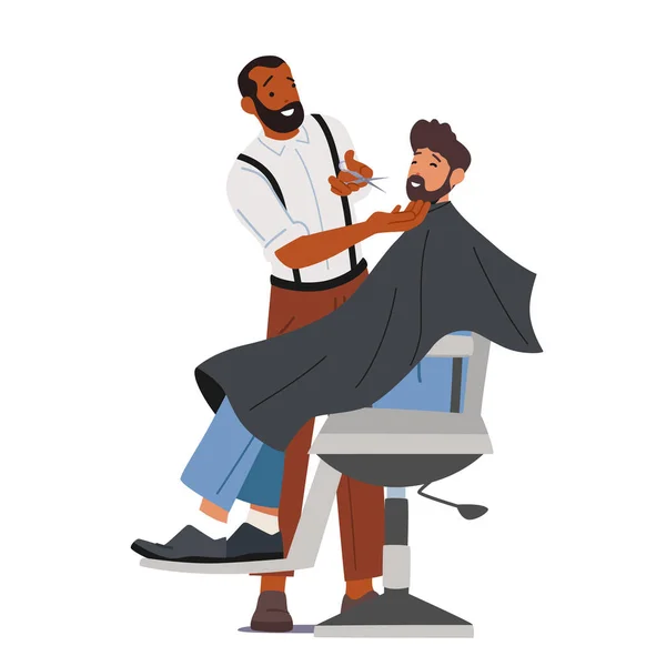 Men Beauty Salon Barbershop Bearded Male Character Sitting Chair Barber — 图库矢量图片