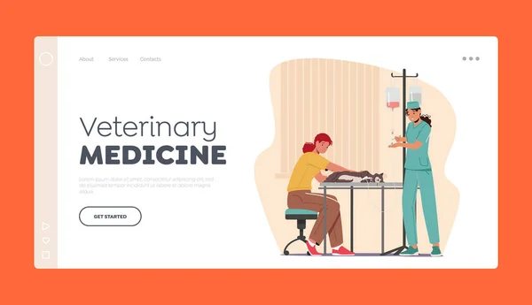 Veterinary Medicine Landing Page Template Vet Clinic Doctor Insert Dropper — Stockvector