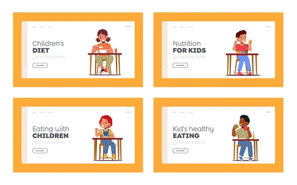 Παιδιά Τρώνε Τρόφιμα Landing Πρότυπο Σελίδα Που Μικρά Κορίτσια Και — Διανυσματικό Αρχείο
