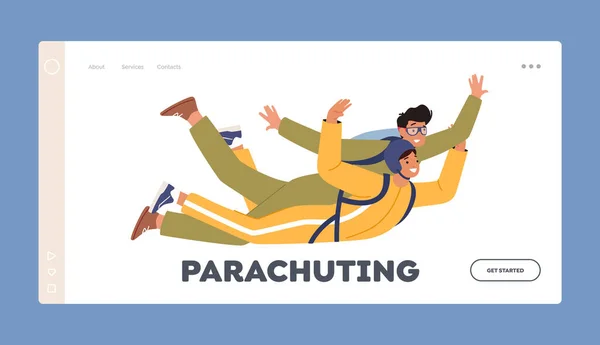 Parachuting Landing Page Template Skydiving Extreme Paragliding Activities Sport Recreation — Stok Vektör