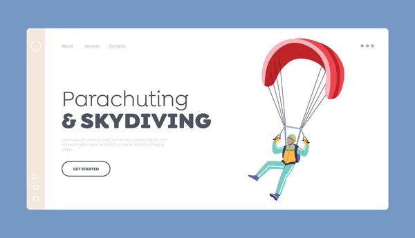 Parachuting Skydiving Sport Landing Page Template Paragliding Parachute Jumping Extreme — Stok Vektör