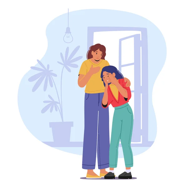 Parent Character Support Child Mother Comforting Hug Teenage Daughter Living — Stockvector