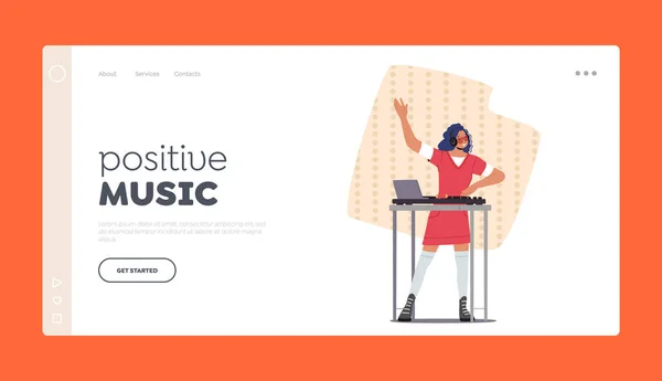 Positive Music Landing Page Template Multimedia Nightlife Entertainment Young Girl — Archivo Imágenes Vectoriales