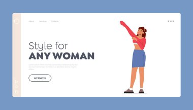 Style for Any Woman Landing Page Template. Female Character Dressing Up Clothes, Young Woman Getting Dressed Put on Shirt and Skirt Prepare to go at Work. Cartoon People Vector Illustration