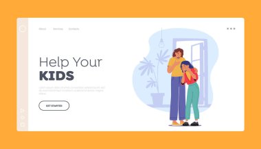 Parent Character Support Child Landing Page Template. Mother Comforting and Hug Teenage Daughter. Mom and Girl Share Problems. Confidential Relations, Parenting. Cartoon People Vector Illustration