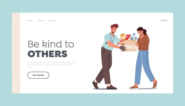 Food Donation Landing Page Template Social Help People Need Assistance —  Vetores de Stock