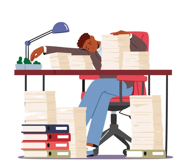 Başarısızlığı Stres Tükenmişlik Yorgunluk Hüsran Konsepti Yorgun Şçi Ofis Masasında — Stok Vektör