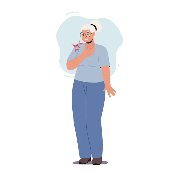 有心脏疾病的老年女性特征在白色背景下与乳腺癌隔离 患有胸部疼痛 心脏病 心律失常的老妇人 卡通人物矢量图解 — 图库矢量图片
