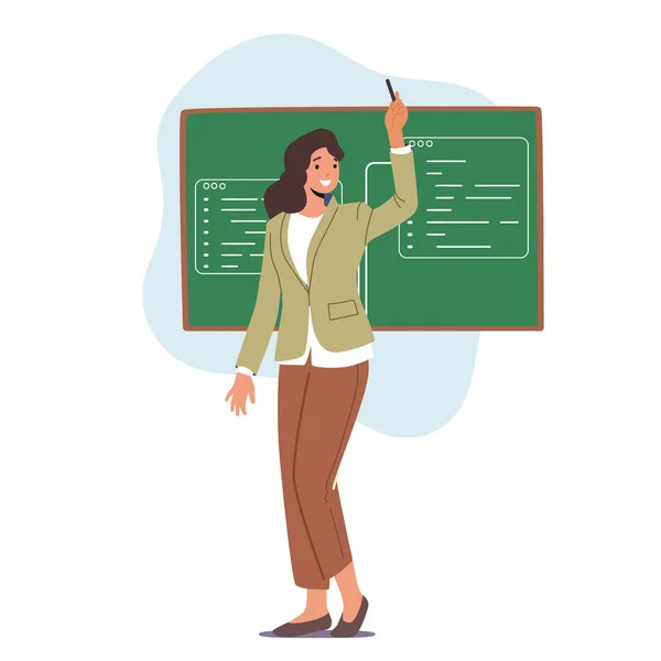 Friendly Teacher Woman Stand Blackboard Explicar Lección Aislada Sobre Fondo — Vector de stock