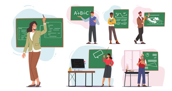 Set Teachers Stand Blackboard Tutors Teach Other Subjects Isolated White - Stok Vektor