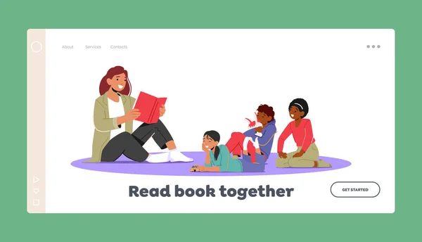 Διαβάστε Πρότυπο Book Together Landing Έννοια Προσχολικής Εκπαίδευσης Νεαρός Χαρακτήρας — Διανυσματικό Αρχείο