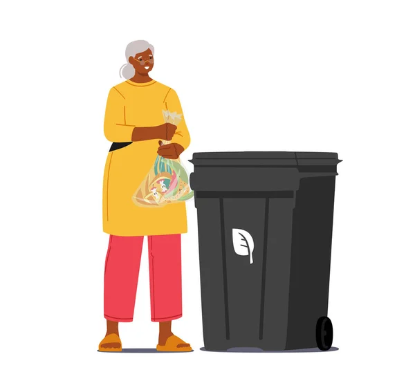2018 Litter Sorting Recycling Segregation Environment Protection Concept Senior Woman — 스톡 벡터