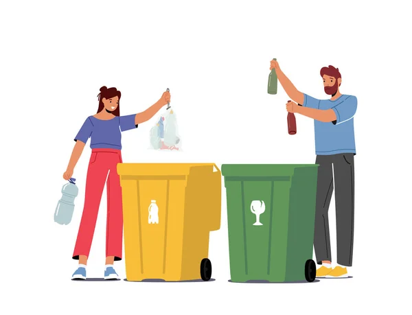 Classificação Lixo Reciclagem Segregação Conceito Proteção Ambiental Moradores Cidade Jogam —  Vetores de Stock