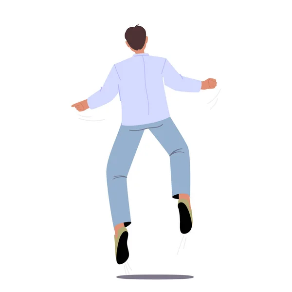 Happy Male Character Jump Back View Celebrate Success Victory Sports — Stockvector