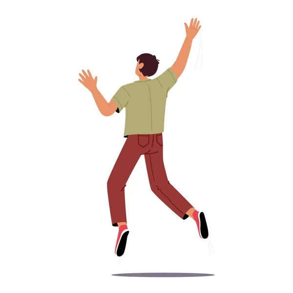 Happy Boy Jump Raised Arms Back View Man Character Feeling — Stockvector