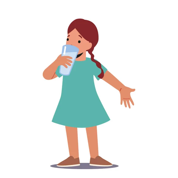 Маленькая Девочка Пьет Чистую Воду Молоко Сок Детский Персонаж Наслаждается — стоковый вектор