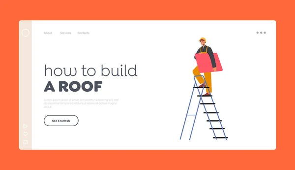 Cómo Construir Una Plantilla Página Aterrizaje Techo Carácter Trabajador Con — Vector de stock