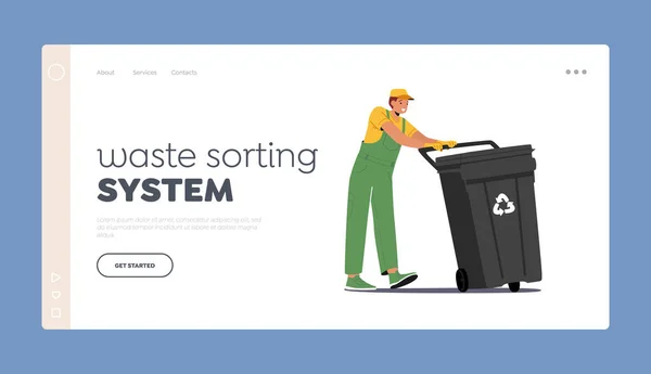 Πρότυπο Σελίδας Αποβίβασης Συστήματος Ταξινόμησης Αποβλήτων Σκουπιδιάρης Στολή Τραβήξτε Τον — Διανυσματικό Αρχείο