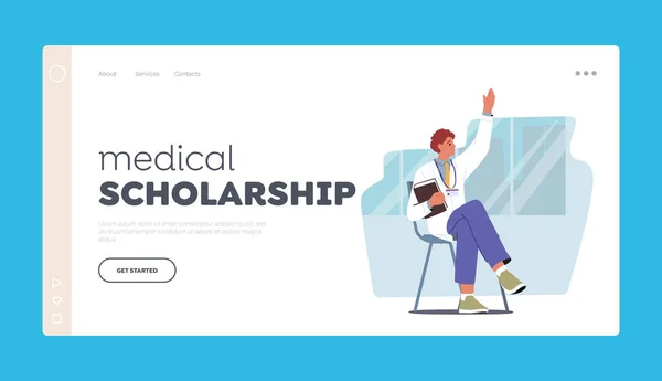 Medische Beurs Landing Page Template Student Doctor Uniform Met Badge — Stockvector