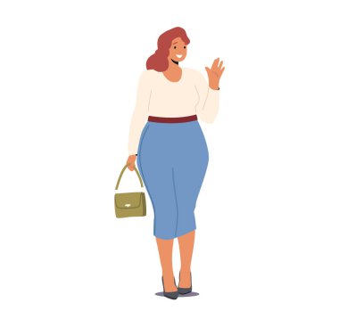 Vücut pozitifliği, Kabullenme Konsepti. Mutlu, tombul bir kadın, alımlı ve şık görünümlü çekici bir kız. Obez ya da kıvrımlı vücutlu seksi kadın karakter. Çizgi film İnsanları Vektör İllüstrasyonu