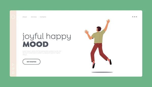 Χαρούμενο Πρότυπο Σελίδας Happy Mood Landing Happy Boy Jump Raised — Διανυσματικό Αρχείο