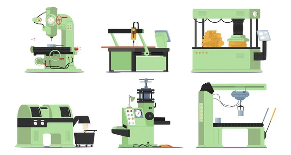 Conjunto Máquinas Fábrica Tecnología Producción Fabricación Equipos Industriales Automatizados Modernos — Archivo Imágenes Vectoriales