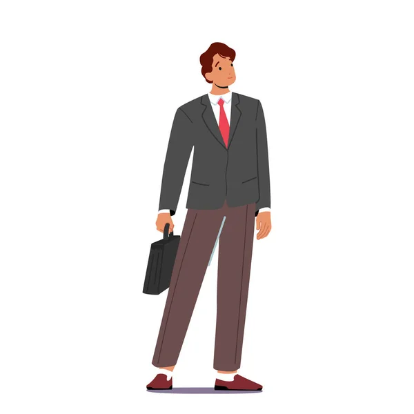 Smiling Confident Businessman Male Character Wear Formal Suit Briefcase Hand — Stock Vector