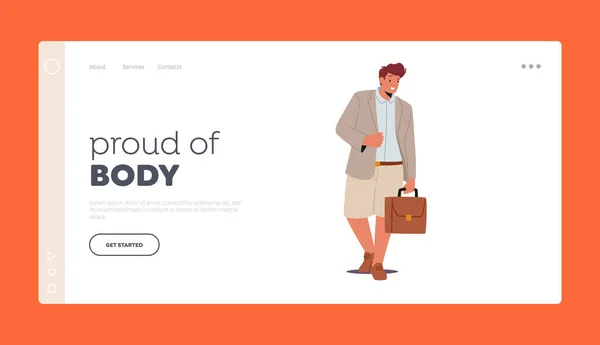 Hrdý Šablonu Body Landing Page Pozitivní Muž Nadváhou Buclatí Lidé — Stockový vektor