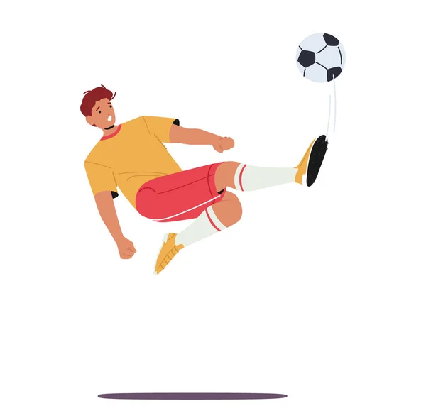 Personaje Joven Jugador Fútbol Uniforme Equipo Kick Ball Entrenamiento Del — Vector de stock