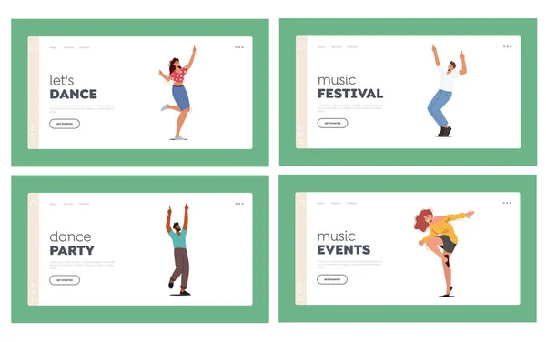 Musik Party Landing Page Template Set Happy People Clubbing Und — Stockvektor