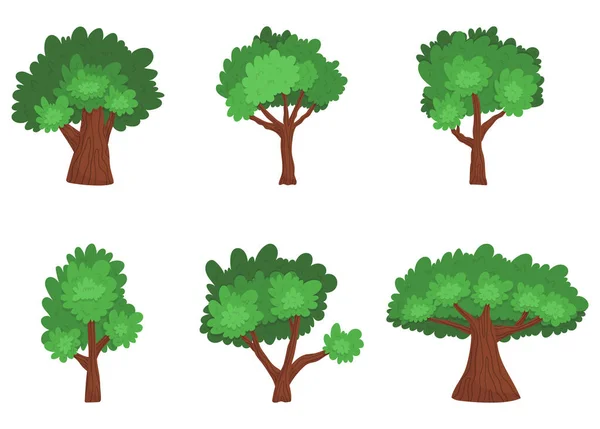 Sada Cartoon Green Forest Nebo Garden Trees Izolovaný Majetek Zvěře — Stockový vektor