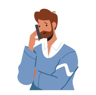 Akıllı Telefon Sohbetleri Olan İş Adamı Beyaz Arkaplanda İzole Edildi. Çevrimiçi Erkek Karakteri İletişim Kullanım Ağı. İnsan Hayatındaki Akıllı Teknolojiler, Dedikodular, Haberler. Çizgi film Vektör İllüstrasyonu