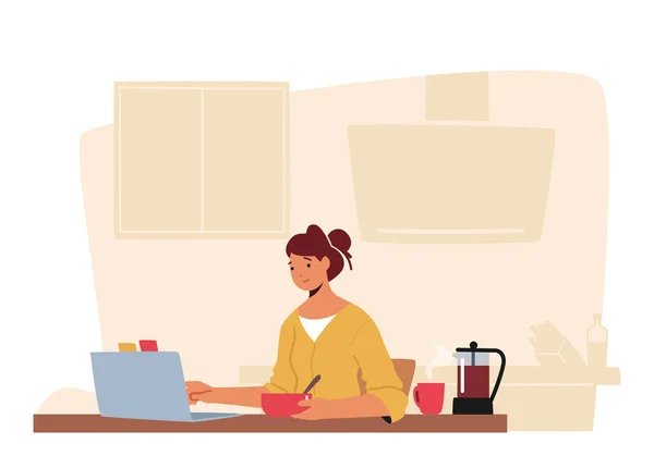 Lavoro Freelance Online Job Concept Donna Rilassata Freelancer Lavorare Sul — Vettoriale Stock