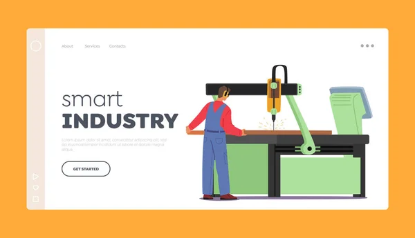Πρότυπο Σελίδας Smart Industry Landing Εργοστάσιο Εργαζομένων Εργασία Μηχανή Κατασκευής — Διανυσματικό Αρχείο