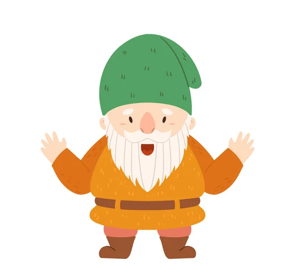 Rolig Trädgård Gnome Med Glada Leende Ansikte Fairy Tale Personage — Stock vektor