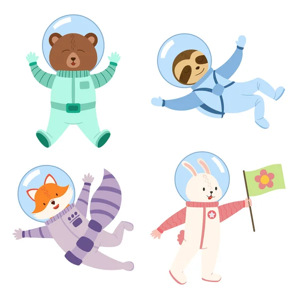 Set Animales Lindos Astronautas Espacio Los Divertidos Cosmonautas Perezosos Osos — Vector de stock