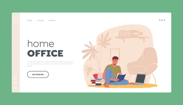 Home Office Landing Page Template Lavoro Freelance Distanza Concetto Luogo — Vettoriale Stock